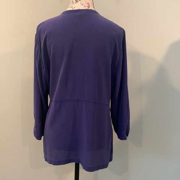 Eileen Fisher Royal Blue Long Sleeve Washed Silk Blouse To Women’s Large - Picture 4 of 7
